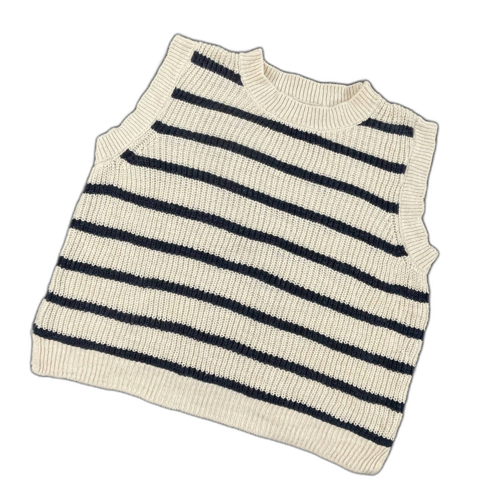 Faherty Miramar Linen Cotton Striped Sweater Tank XS Blue White Cropped Knit